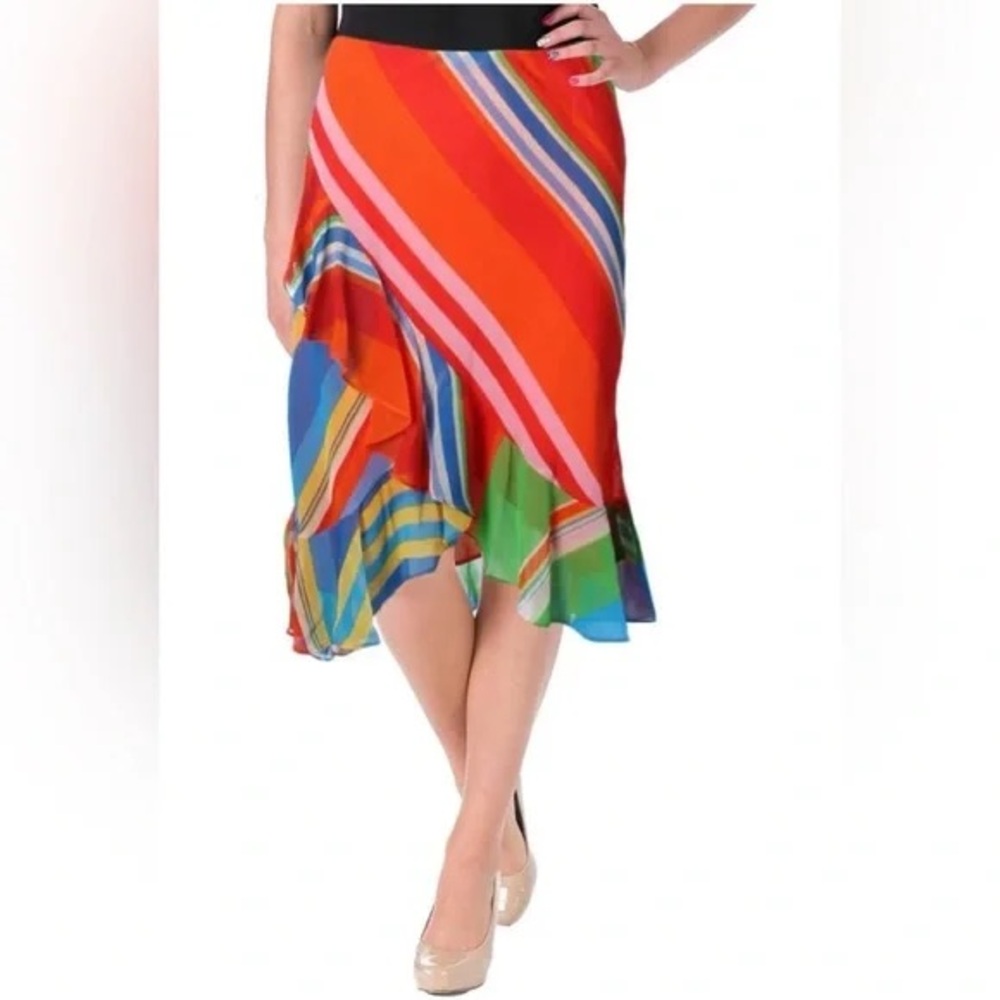 NWT Ralph Lauren Chiffon Variegated Striped Georgette Ruffle Skirt Women Medium - Picture 12 of 12